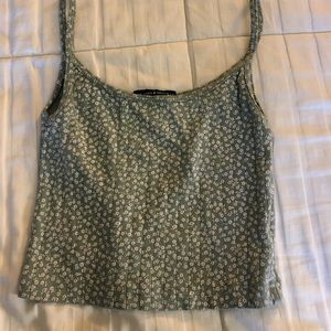Sage Green Brandy Melville Floral Crop Top With White Flowers (XS/S)
